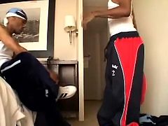 Two Blacks give a passionate blowjob to one another. Then one of the guy puts a condom on his dick and starts to fuck the other guy.