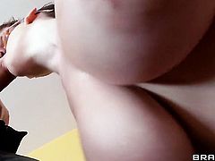 Noelle Easton plays with her knockers and muff as she gives headjob to Danny D