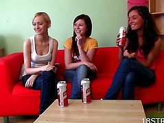 Girlfriends drink sitting on the couch