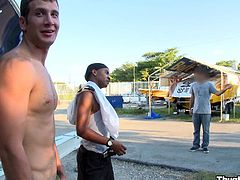 Masturbate watching a black boy, with a nice ass and a big mouth, while he gets pounded hard outdoors and moans loudly in a reality video.