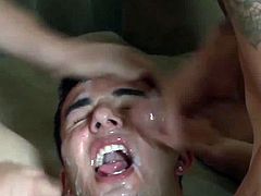 Cute teen got his tight asshole destroyed by a bunch of horny dudes without a condom. He enjoys the rough ganbang and begs them to finish on his chest and face.