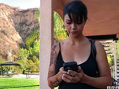 Captivating brunettes Dana Dearmond and Dana Vespoli are having lesbian fun outdoors. They eat each other's pussies greedily and then play with a strapon.
