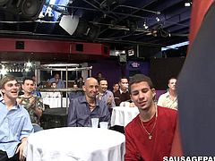 As the crowd cheers these guys on they open up wide and orally service the hot male strippers at this crazy all guy party.