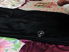 cum on pants Lycra black 2