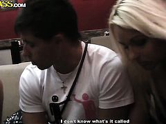 Blonde offers her fuckable mouth to hard cocked guy