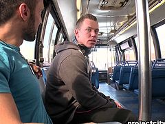 Insatiable homosexuals Diego Vena and Adam Hardy are playing dirty games in a bus. One of the dudes shows his cock-sucking skills to the other guy, then they bang in the cowboy position.