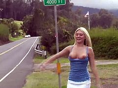 Be part of this solo model video where a blonde babe, with big boobs wearing a miniskirt, while she takes her panties off in public.