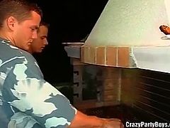 These hot Latino hunks are on a terrace, at some kind of gathering. Their get-together turns into an orgy when the guys begin to suck each others cocks off.