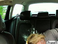 Amateur blonde slut sucks and fucks drivers fat cock