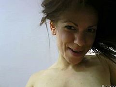 lusty brunette chick rims anus and blows big cock on a pov camera. Then she jerks off his dick and rides it. Her crazy saggy tits bounce in front of your face.