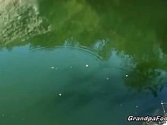 Grandpa Foooki brings you a hell of a free porn video where you can see how this sexy brunette teen slut masturbates outdoors for you while assuming very hot poses.
