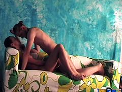 Check out this amateur clip where this horny teen is fucked by her boyfriend on the living room couch after she sucks on his hard cock.
