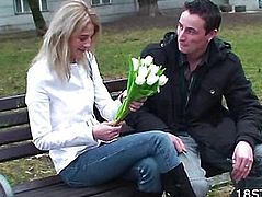 Loving couple sitting on a bench