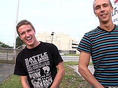 What are you waiting for? Watch this blonde boy, with a nice ass wearing a t-shirt, while he serves a tasty blowjob and goes hardcore with a gay man.