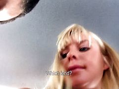 Blonde Bela keeps her mouth wide open while taking cum facial
