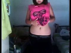 Teen showing her tits and hairy pussy on webcam