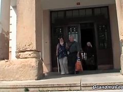 Horny redhead grandma comes out of a hospital with her sick man. She gets nasty and gives hot blowjob to her man in public. Her experienced mouth knows how to blow!