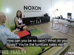 Fuck Or Fired brings you a hell of a free porn video where you can see how an alluring brunette teen gets banged hard inside the office til she cums VERY hard.