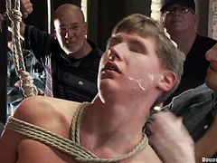 Colby Jansen gets tied up by several dudes. He gets his dick sucked and stroked. Then Colby also sucks dicks and gets butt fucked.