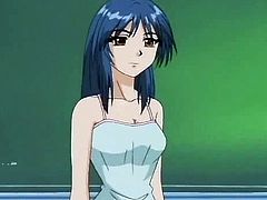 Sexy hentai scene with blue-haired slut