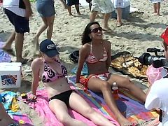 You will pop a huge boner as you watch these wild Latina hotties getting horny flashing their perfect juicy tits at the beach.