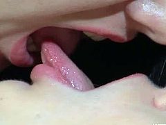 Florence and Madeleine love sensual exchanging of tongues swirling it around and sucking saliva through it. After that they do it into their fresh pussy making them cum multiple times.