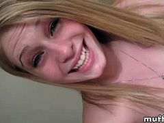 Allie James is a sexy blonde who uses her new camera to record herself stripping. This is a selfie type of video. She shows off her entire naked body, ass and tits.