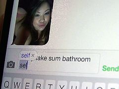 Cute babe Audrina is in the bathroom, making herself look nice and pretty. Her man texts her, and he asks to send him nude pics. She sends him some naughty pictures and he invites her over for some fun. She is on her knees, sucking his rock hard erection.