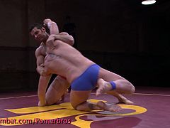 Check out these sexy muscled hunks wrestling. Everything is allowed and they show their hot bodies ready to get naked and start a bareback action!