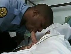 Black Stud In Uniform Enjoys Sucking Dick And Getting His Ass Drilled