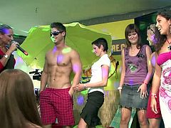 A crazy party transforms into a flasher's show. Some girls and guys take part in a contest where they have to take their clothes off and demonstrate their bodies.