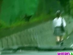 Three guys followed this Japanese schoolgirl and took her in the park where they fucked her on the ground. She got covered in dirt when she got banged by them.