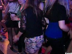 Horny black dude is having fun with a bunch of horny chicks at this hardcore sex party. They all switch turns to blow his cock and he is ready to destroy white pussy.