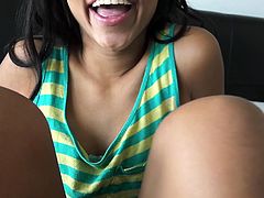 This sexy Latina beauty asked me to paint her toes with purple nail polish so I did so hoping that I would get something in return. Luckily she did give me something in return. She rubbed her feet against my crotch and then gave me an amazing feetjob like no other.