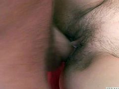 Flat chested 50 yo slut gets her hairy pussy drilled by handsome 18 yo dude