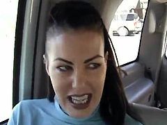 Superb dark haired MILF sucks the sausage And has banged inside the Car