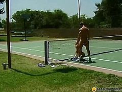 Girlfriend copulates on the tennis field