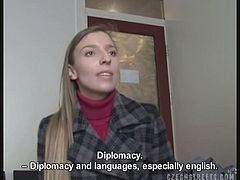 Slutty Czech nympho with slim body is good at giving blowjobs