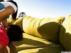 Saucy hottie with round butt and Nicole show their love for lesbian sex