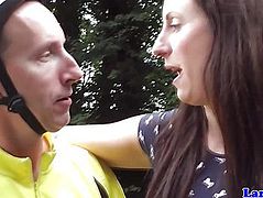 Brit mature in nylon sucks cyclist dick