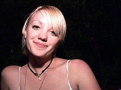 Fascinating solo model with short hair unpins her attire displaying her natural tits and hot ass in amateur shoot outdoor