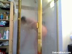 Dakota has a cute little ass on her! Watch as she shakes her ass in front of the camera and then strips down to get in the shower. What i would do to take her in that shower!