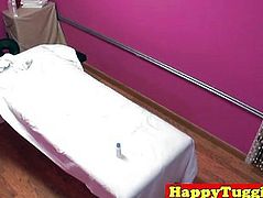 Real busty asian masseuse tugs dick