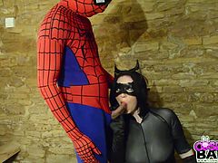 In this Marvel V DC epic action Spiderman finally gets his way with the sultry catwoman. They fuck hard and spiderman can release his sticky web all over catwoman.