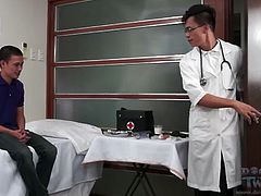 Doctor Argie enters the medical exam room, and as soon as his boyish Asian twink patient lays eyes on him, Andrew can't help but blurt out his horny attraction with, 
