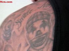 Watch this amateur Latino straight dude with tattooed hung body.See how this gangster latino dude strips off his clothes and show his hard cock on camera while jerking off nicely.