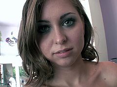 Tattooed babe with small tits gives a blowjob then gets slammed hardcore