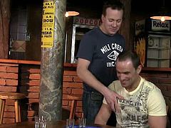 Game for Gay brings you a hell of a free porn video where you can see how this gay stud sucks and gets assfucked in the bar while assuming very naughty positions.