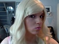 cute teen crossdresser showing off