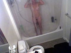 Hidden spy cam of house guest in shower